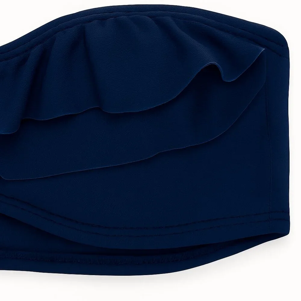 H&M Navy Flounce Bikini Top Ruffle Swimwear 4119